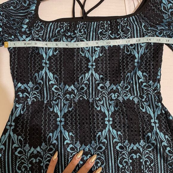 Y2K Sheer Floral Top Lace Print Fairy Witchy Whimsigoth Size Small S Teal Black - Picture 8 of 11